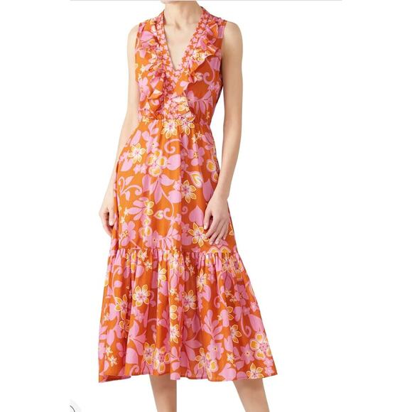 Warm Sierra Dress in Orange and Pink Floral - Picture 1 of 7